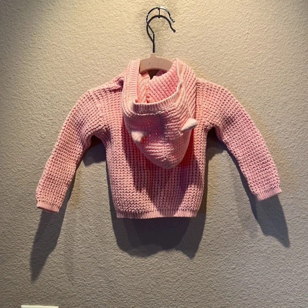 Carter’s Pink Chunky Knit Sweater Cardigan With Cat Ears Size 6 Months